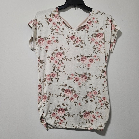 Love Delirious Tops - Love Delirious Maternity Floral Tie Back Ruched Side Top XL Cream Pink‎